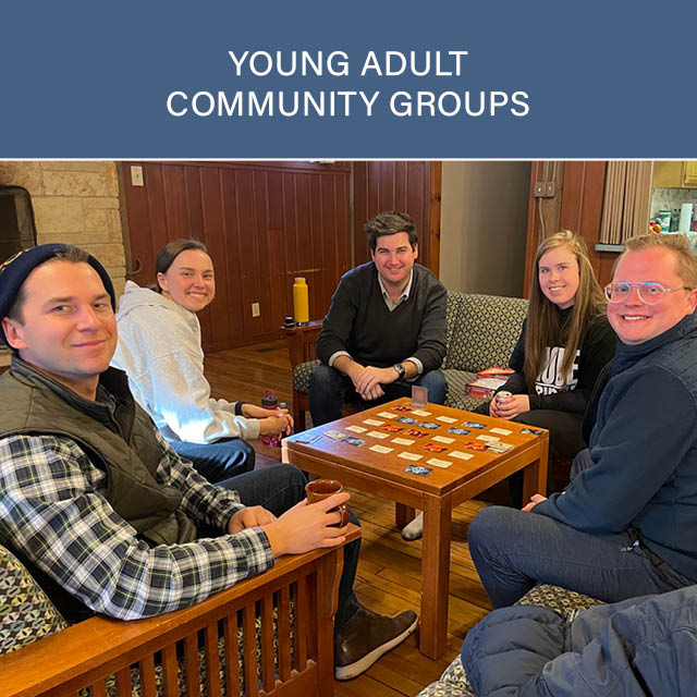 Young Adult Community Groups meet from September to May, at different times and locations, all for the purpose of growing in Christ and community


